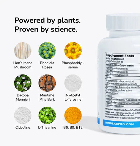 【Mind Lab Pro® Site】 Universal Nootropic™ Brain Booster Supplement for Focus, Memory, Clarity, Energy - 60 Capsules - Plant-Based, Naturally Sourced Memory Vitamins for Better Brain Health